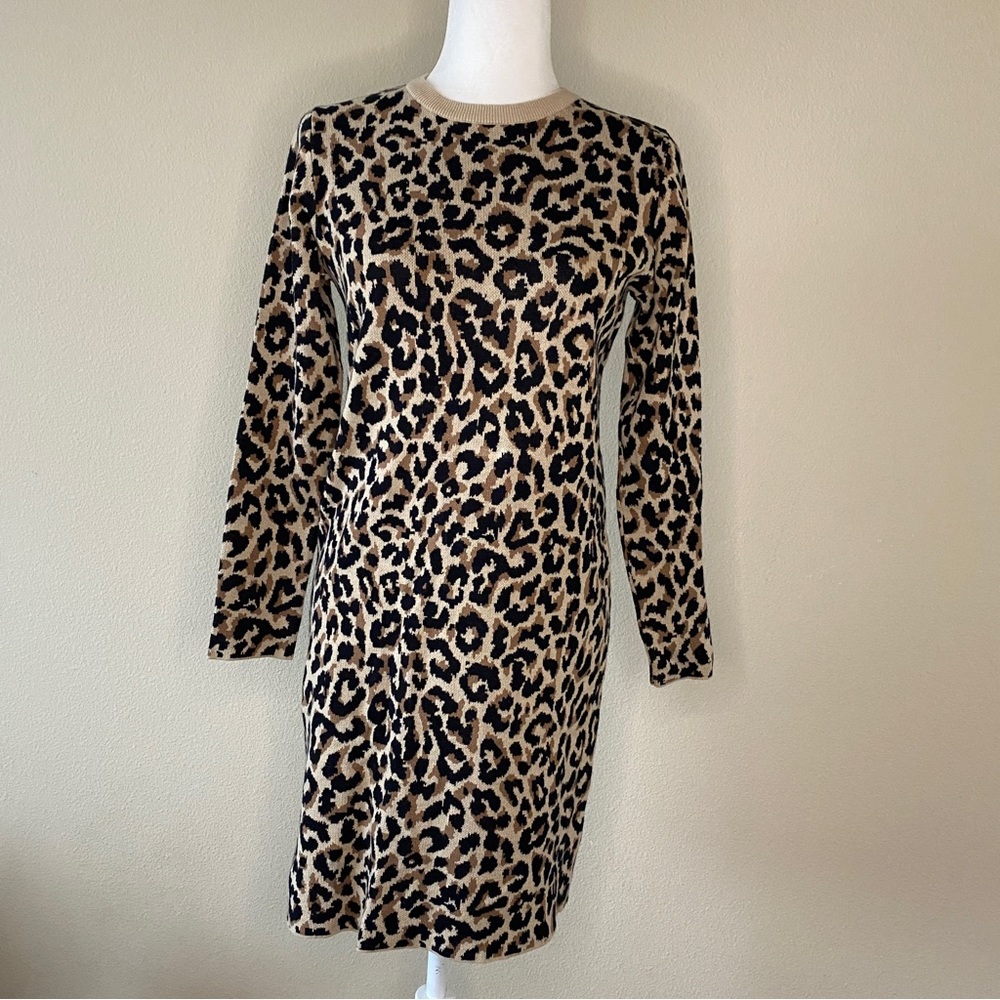 NWT J.CREW ANIMAL PRINT SWEATER DRESS SIZE XS